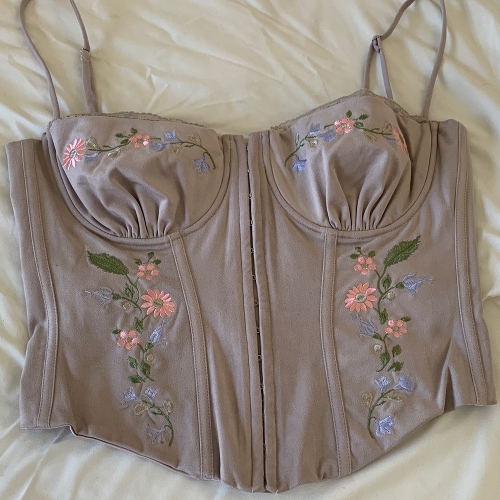 House Of CB Floral Embroidered Bustier Top